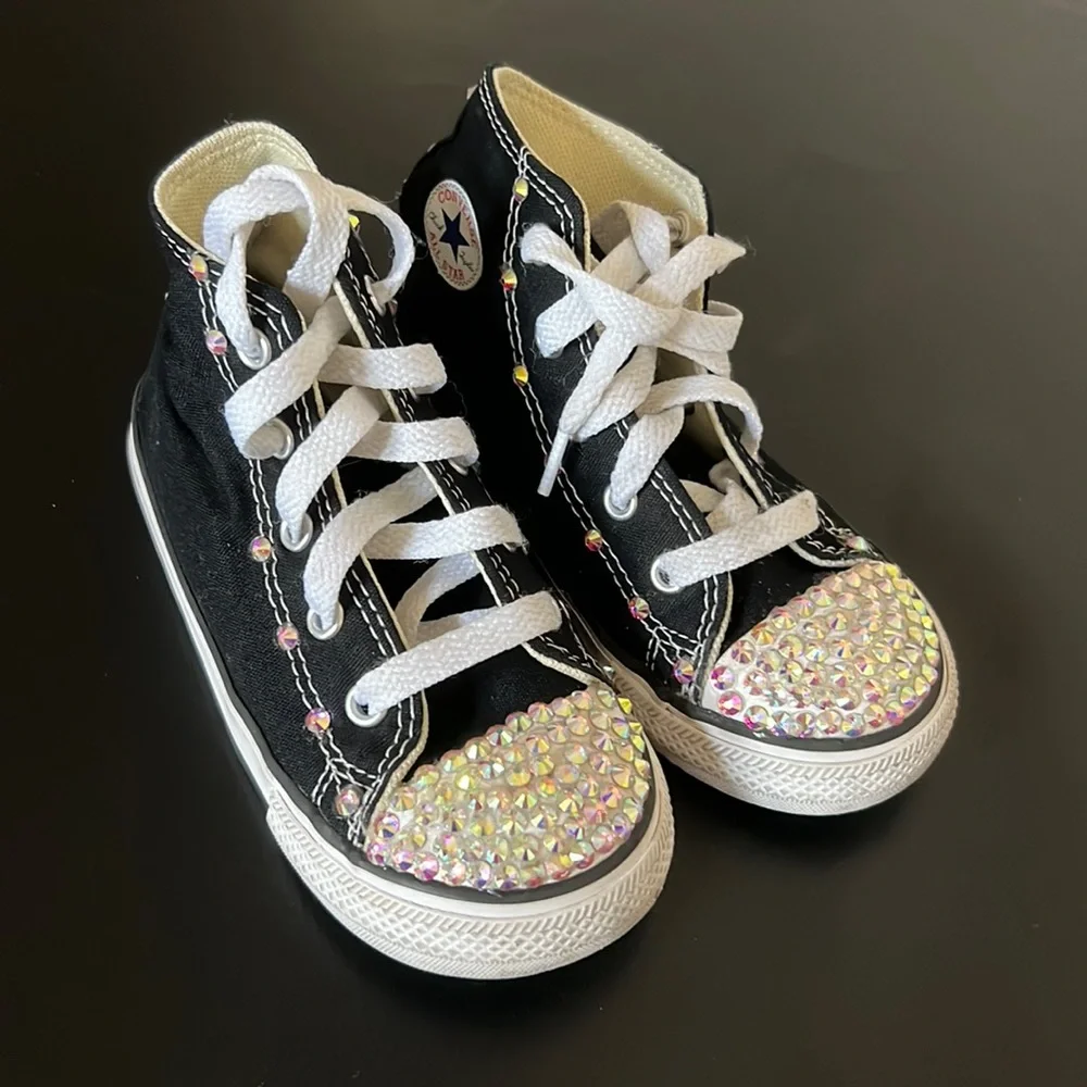Converse: Custom blinged out Converse All Stars. High top. Kids size 9